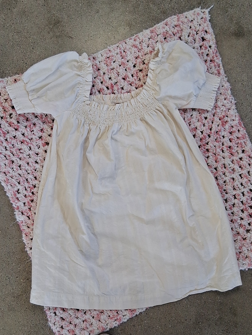 Free People Cream Smocked Puff-Sleeve Midi Dress